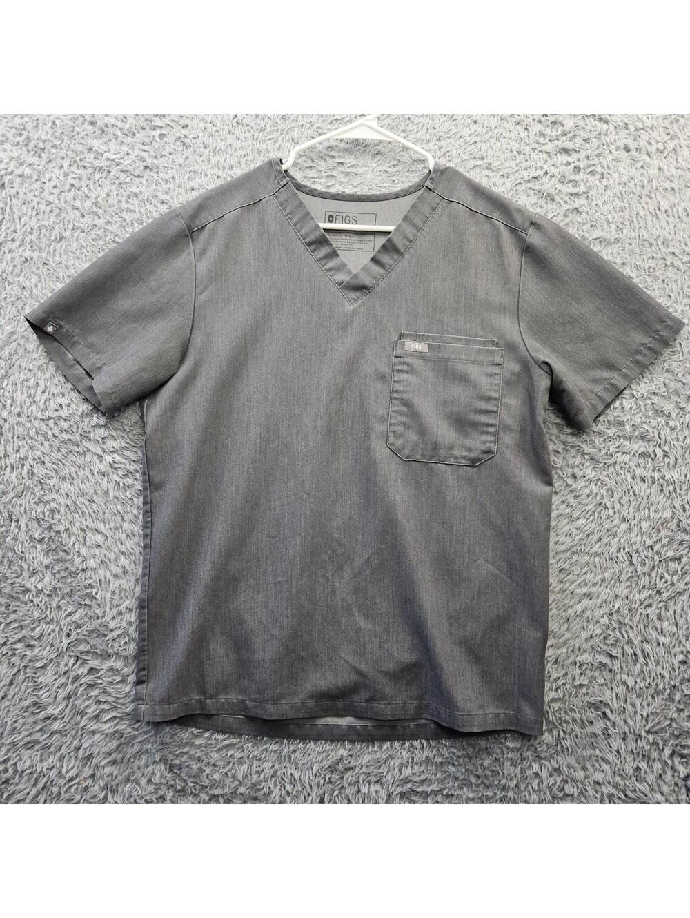 FIGS Leon Three-Pocket Scrub Top Solid Gray Medium